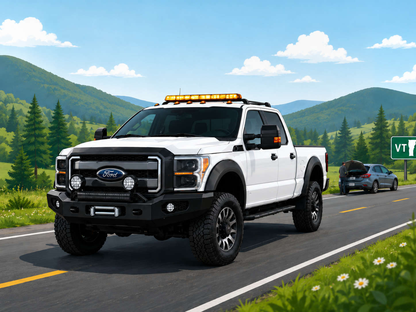 Hope's white roadside assistance truck on a Vermont road
